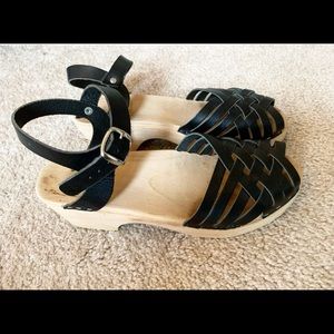 Black leather Swedish clog sandals